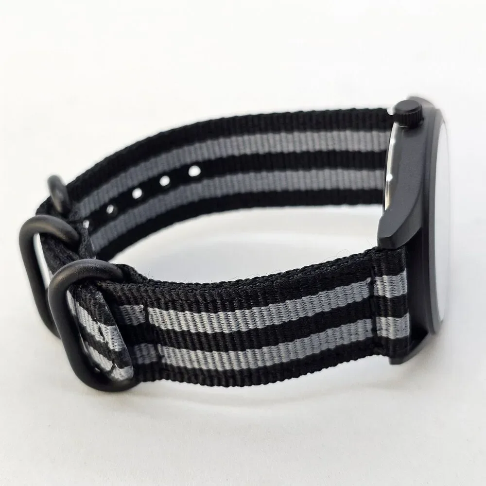 Men's Miltiary Field Watch 42MM Black Case Dial Black Gray Canvas Band‎ Straps